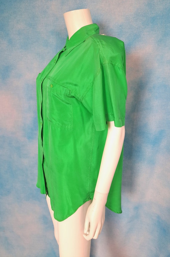 Vintage 90s Lime Peel Green Silk Camp Shirt Blous… - image 5