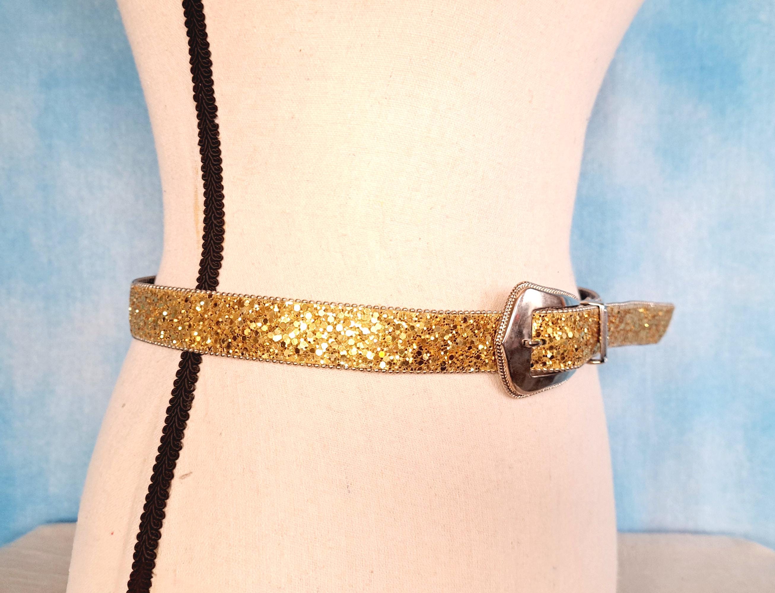 80s or 90s Gold Glitter Western Style Belt With Silver Tone 