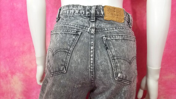 Vintage 80s Grey Acid Wash Distressed Skinny Tape… - image 6