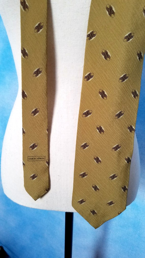 Vintage 90s Silk Necktie, Dusty Gold Crepe with B… - image 7