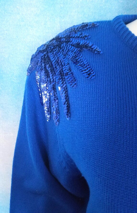 Vintage 80s Process Blue Knit Acrylic Sweater Dre… - image 5