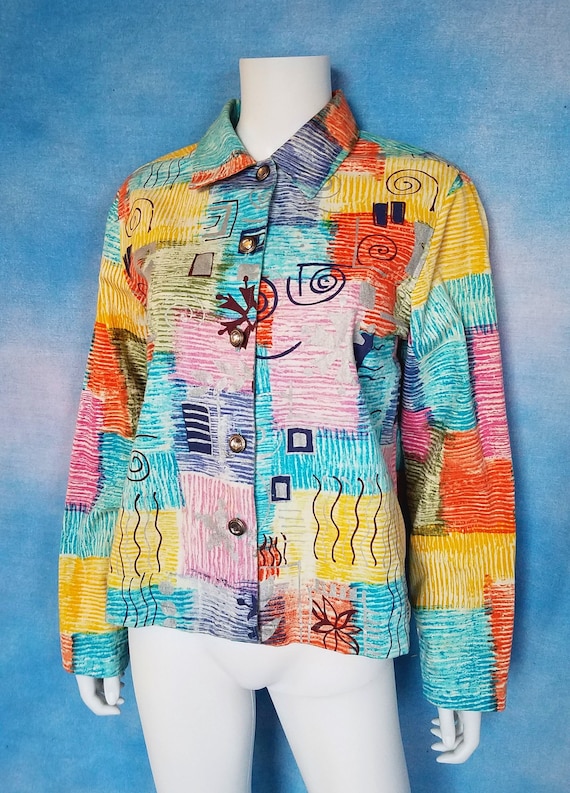 Vintage 90s Colorful Abstract Hand Painted Jacket 