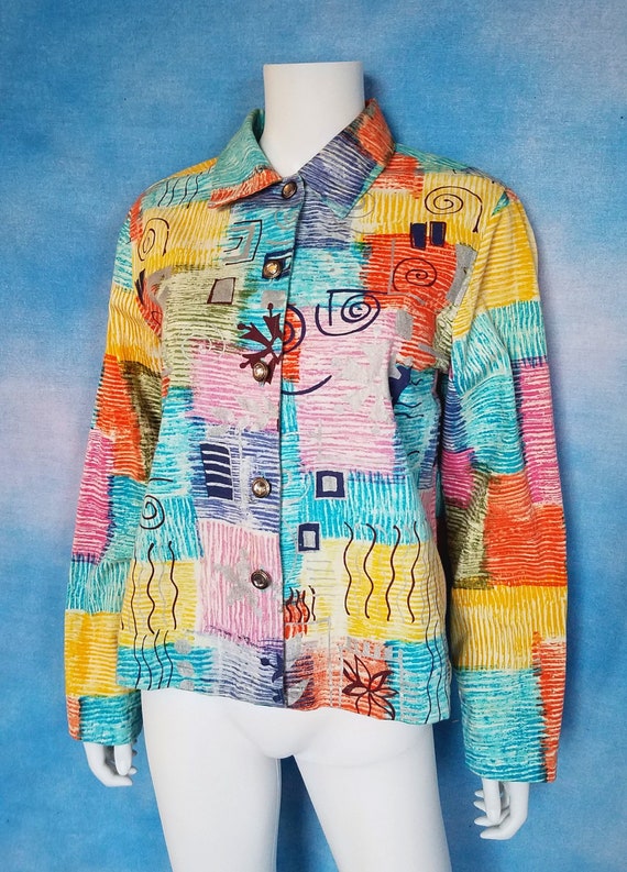 Vintage 90s Colorful Abstract Hand Painted Jacket 