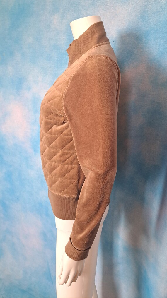 Vintage 90s Y2K Beige Neutral Quilted Velour Bomb… - image 6