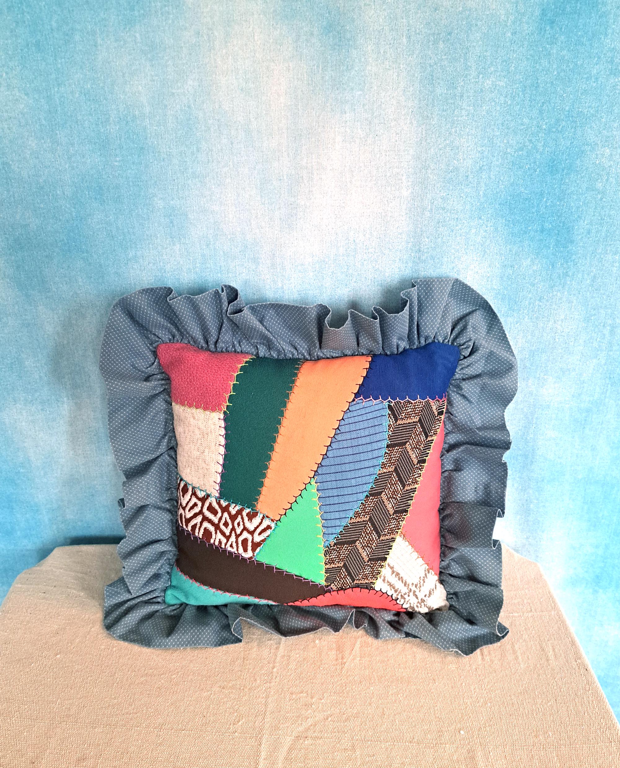 Vintage 70s or 80s Home Sewn Crazy Quilt Patchwork Throw Accent