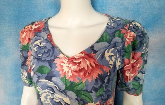 Vintage 80s Homemade Romantic Floral Puff Sleeve … - image 7