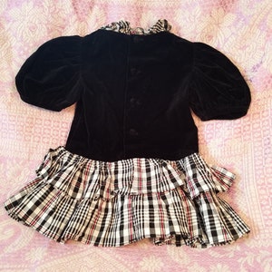 Vintage 80s Toddler Black Velvet Puff Sleeved Party Dress with Tartan Taffeta Skirt/ Nannette/ Size 2T image 6