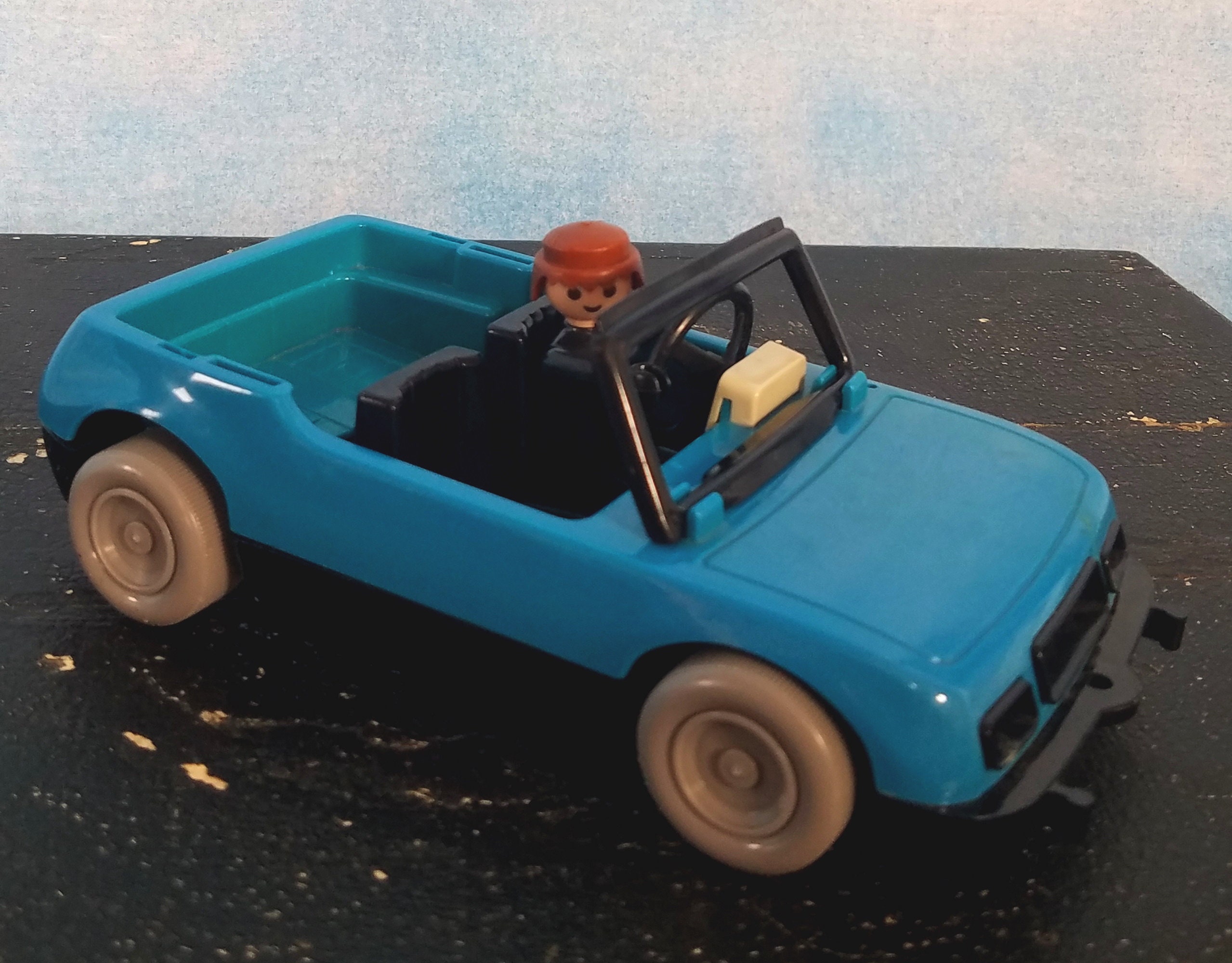 Vintage 1976 Blue Plastic Playmobil Convertible Car Rolling