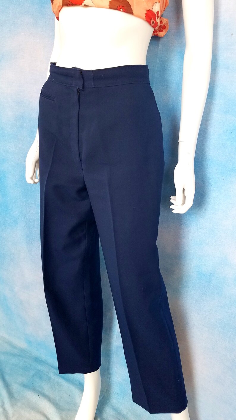 Vintage 70s Womens Navy Blue Pleated Straight Leg High Waisted Trousers/ waist 27, inseam 27.5 image 7