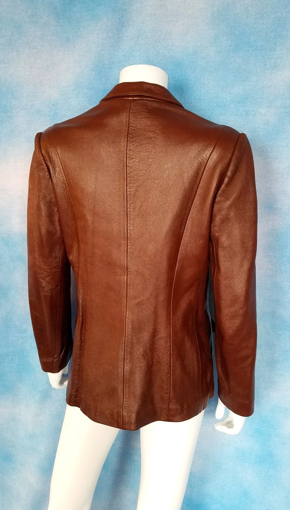 Vintage 70s Red-Brown Shiny Leather Blazer Jacket… - image 9