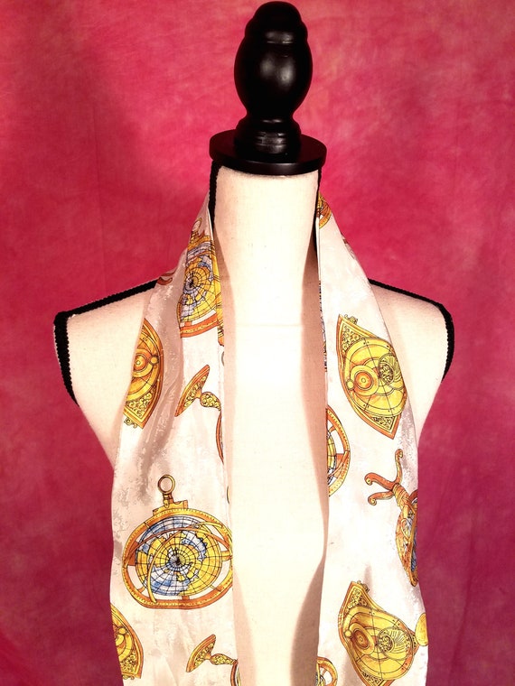 Vintage 80s silky jacquard sash, cream colored with globes Vintage 80s silky jacquard sash, cream colored with globes