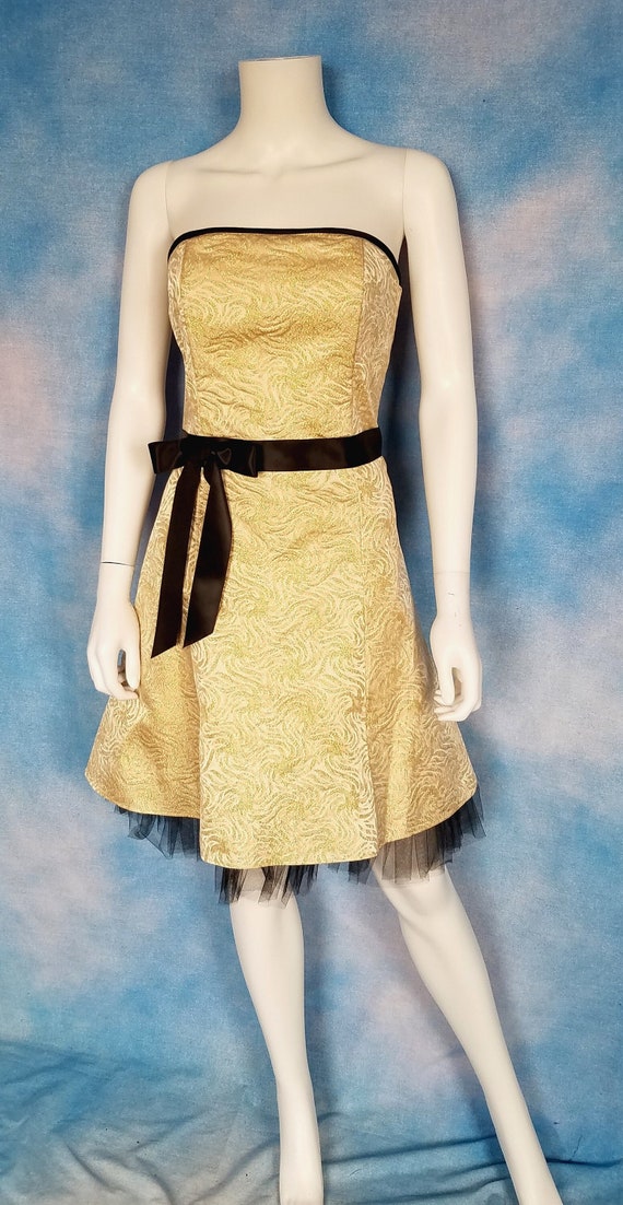 Vintage 90s Gold Sparkly Swirly Brocade Strapless Mini Dress With Ribbon  Sash, Tulle/ Jessica Mcclintock for Gunne Sax/ Size S-M (29 Waist) - Etsy
