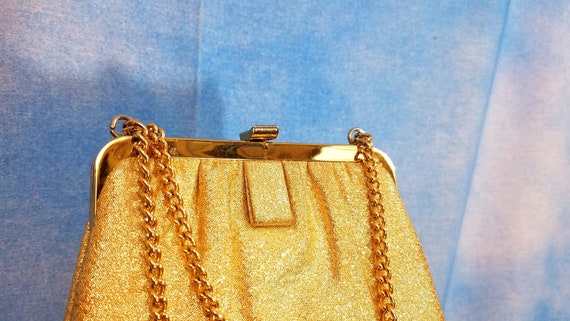 Vintage 60s Mod Sparkly Metallic Gold Lame Frame … - image 3