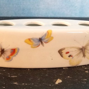 Vintage 70s White Porcelain Oblong Candle Holder for 4 Candles w Colorful Natural Butterflies/Gerold-Porzellan Bavaria, Made in West Germany