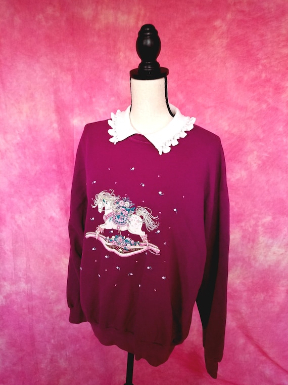 Vintage 90s Raspberry Sweatshirt with Pink and Whi