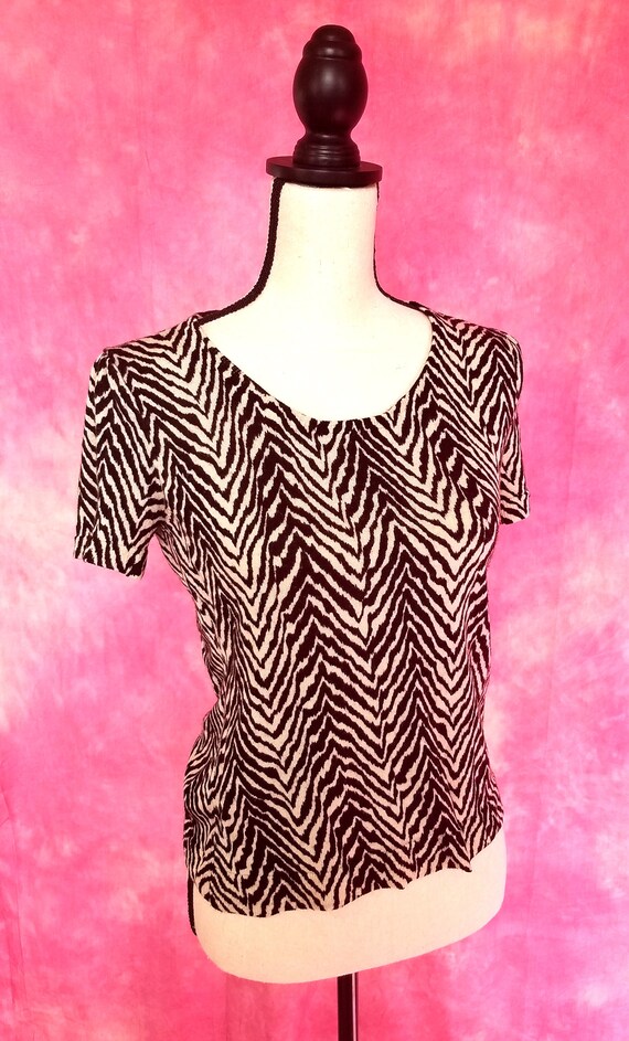 Vintage 90s Zebra Striped Short Sleeved Soft Wool… - image 3