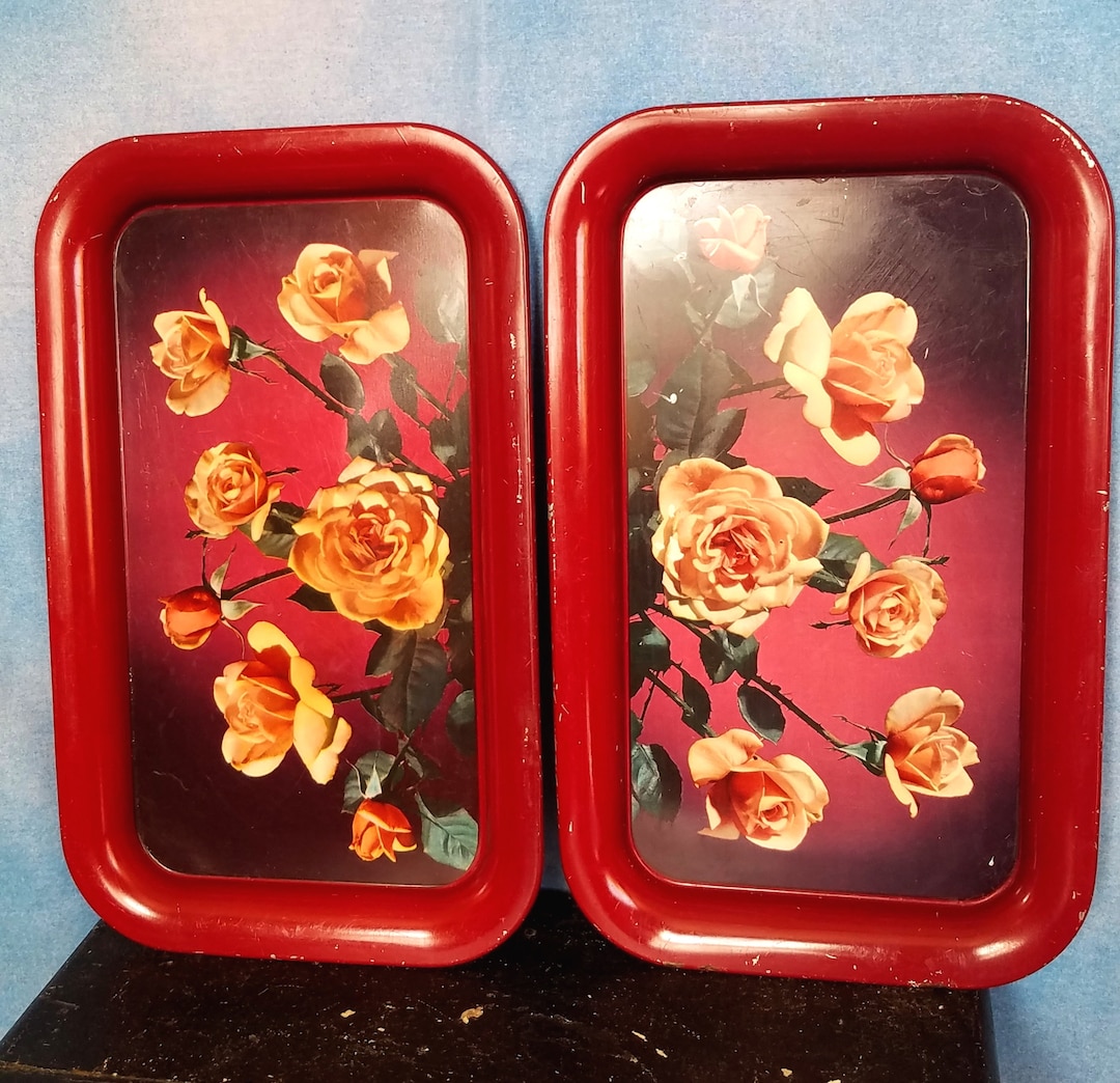 Vintage 60s 2 Matching Metal TV Lap Trays Maroon With Etsy
