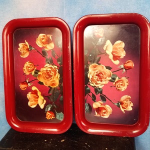 小物入れ vintage tray 1960 s Vintage 60s 2 Matching Metal TV Lap Trays, Maroon With