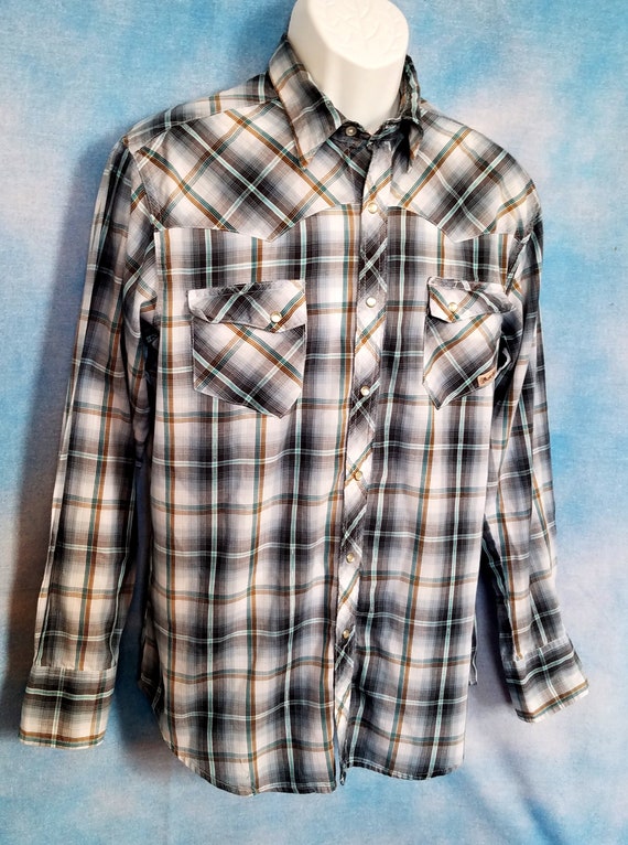 Vintage 90s Mens Grayscale Shadow Plaid Western Sn
