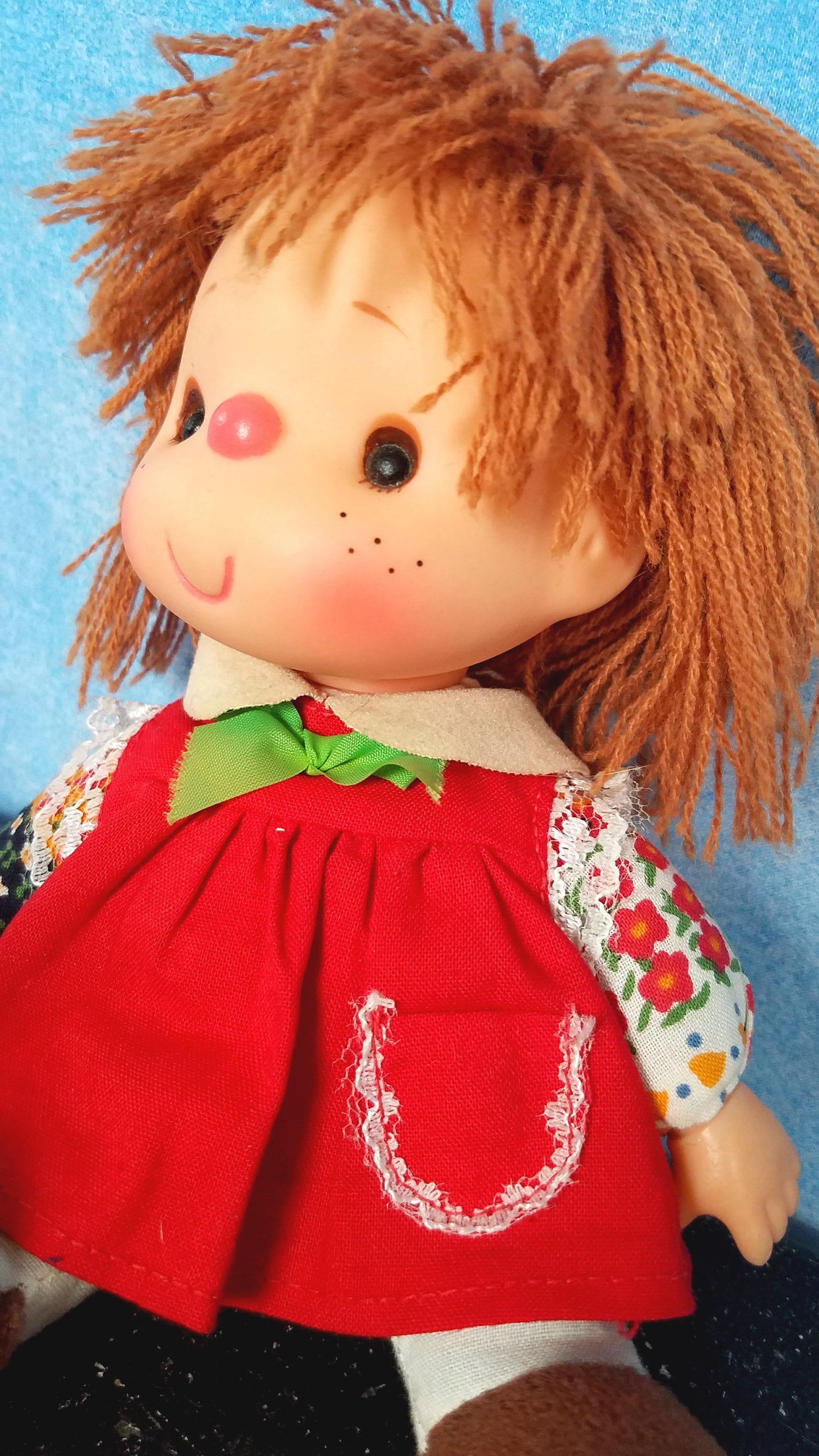 Vintage 70s Small Cloth Bodied Smiling Doll With Plastic