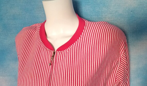 Vintage 80s Magenta and White Pinstripe Zippered … - image 4