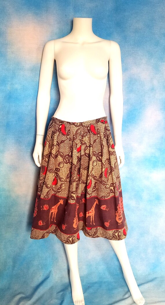 Vintage 70s Cotton Midi Skirt, Batik Like Ornate … - image 5