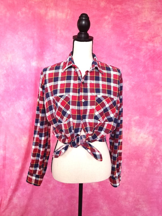 Vintage 70s or 80s Plaid Cotton Flannel Shirt/ Mi… - image 6