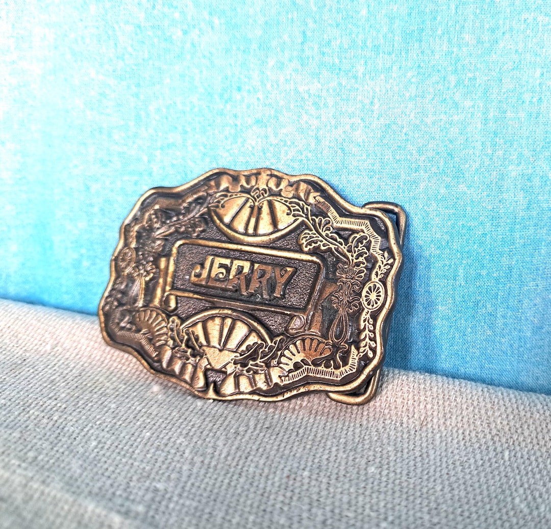 Vintage 70s Brass Art Nouveau Style Customized Name Belt Buckle