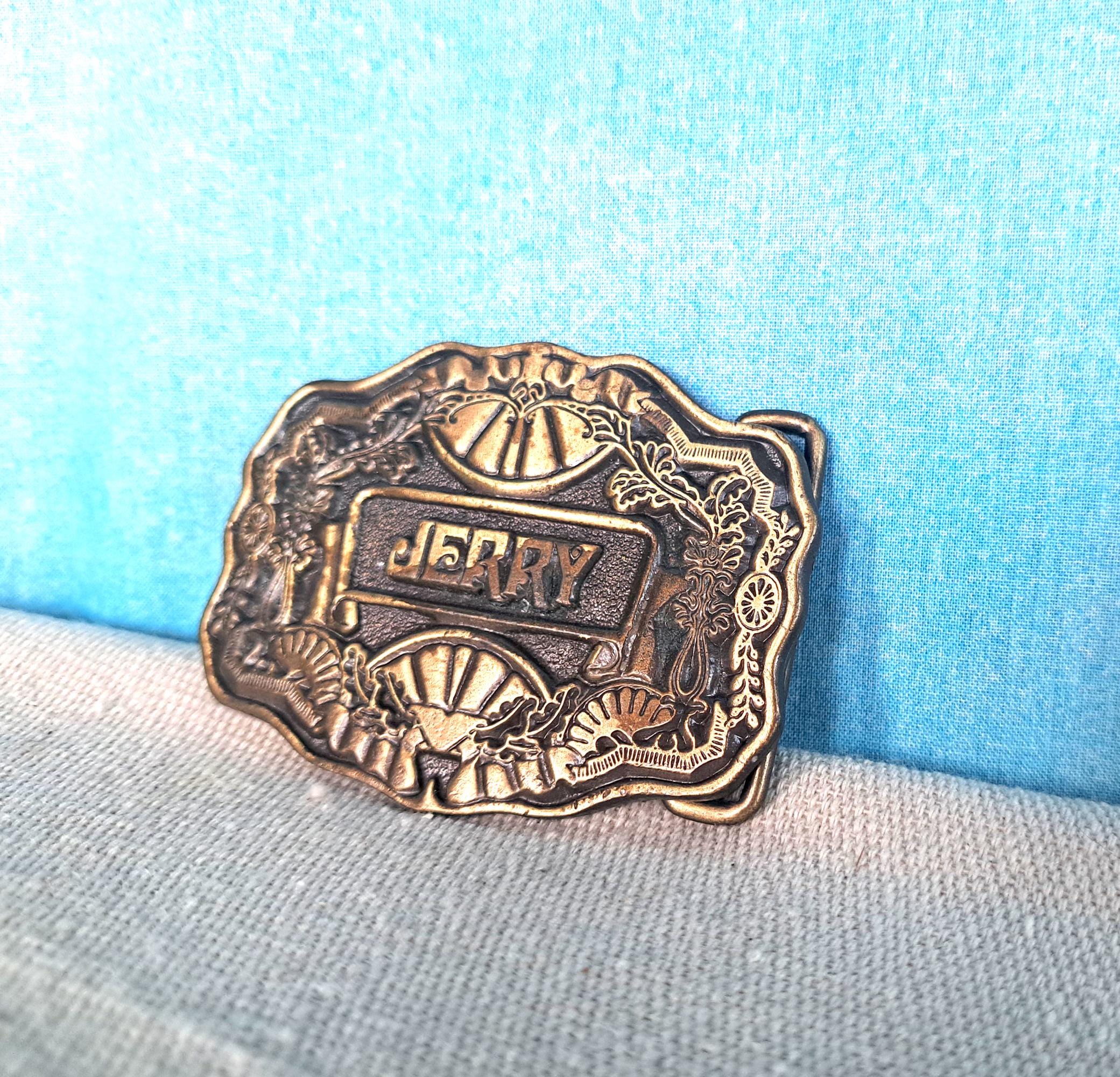 Vintage 70s Brass Art Nouveau Style Customized Name Belt Buckle