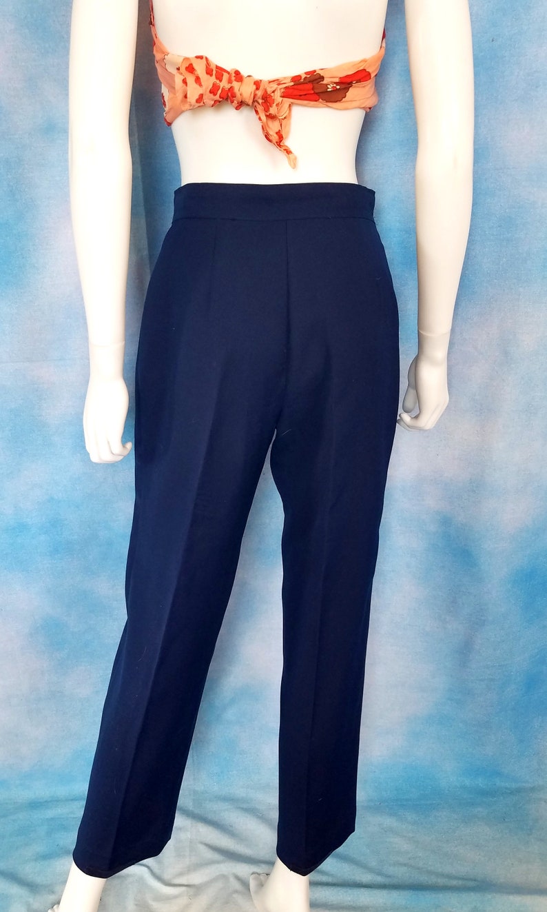 Vintage 70s Womens Navy Blue Pleated Straight Leg High Waisted Trousers/ waist 27, inseam 27.5 image 9