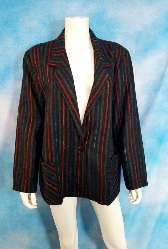 Vintage 90s Oversized Womens Striped Wool Blazer, 