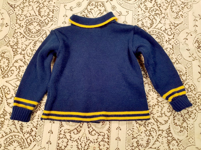 Vintage 60s Nautical Navy and Gold Double Breasted Toddler Cardigan with Belt Well Woolies Made in England Size 3T