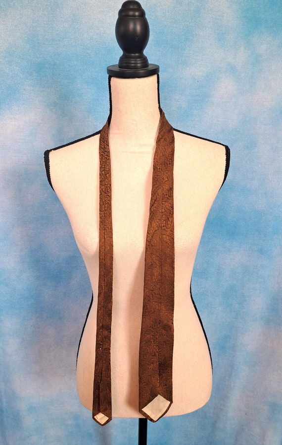 Vintage 60s Golden Brown Silk Skinny Narrow Tie w… - image 3