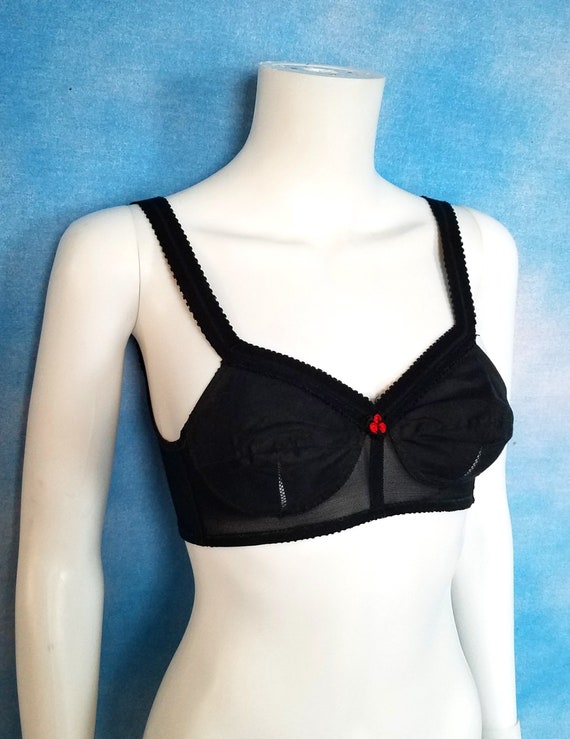 Vintage 60s Black Bullet Bra, Full Coverage, No U… - image 3