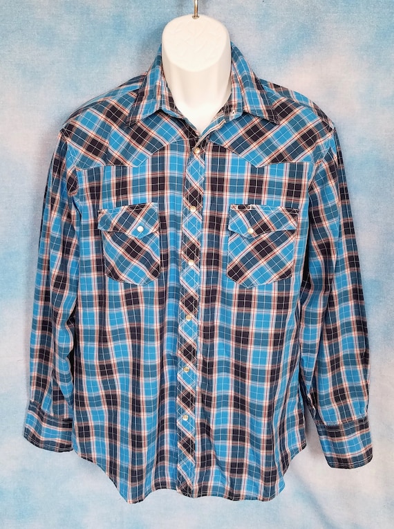 Vintage 90s Mens Turquoise, Navy and Blue Plaid We