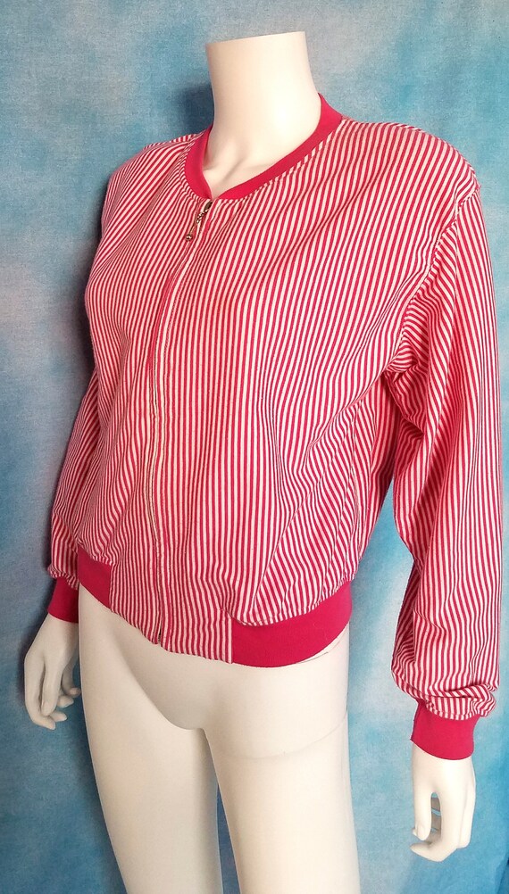 Vintage 80s Magenta and White Pinstripe Zippered … - image 7