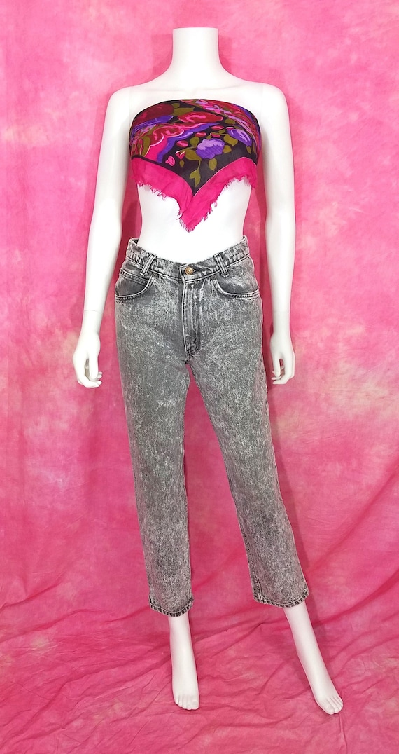 Vintage 80s Grey Acid Wash Distressed Skinny Tape… - image 1