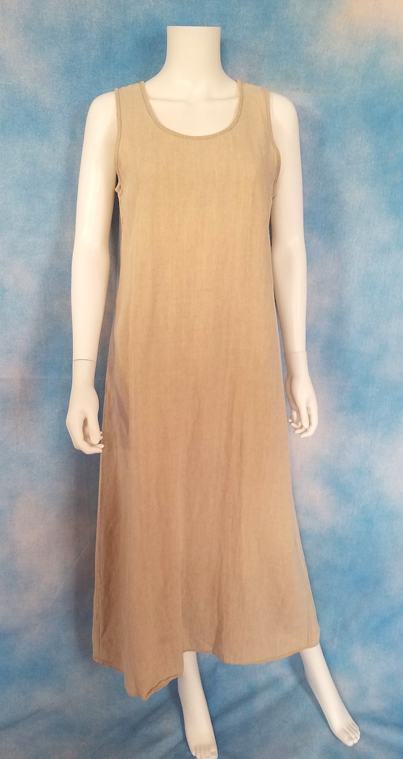 Vintage 80s or 90s Minimalist Unbleached Linen Sleeveless Maxi Sack Dress or Jumper/ Gotcha Covered/ Size 10 (M) Vintage 80s or 90s Minimalist Unbleached Linen Sleeveless Maxi Sack Dress or Jumper/ Gotcha Covered/ Size 10 (M)
