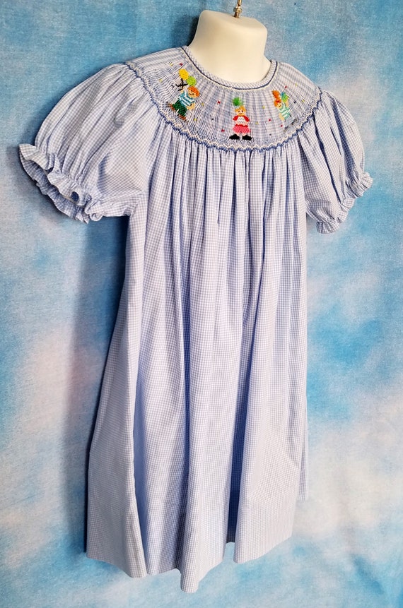 Vintage 90s Girls Blue and White Gingham Trapeze … - image 3