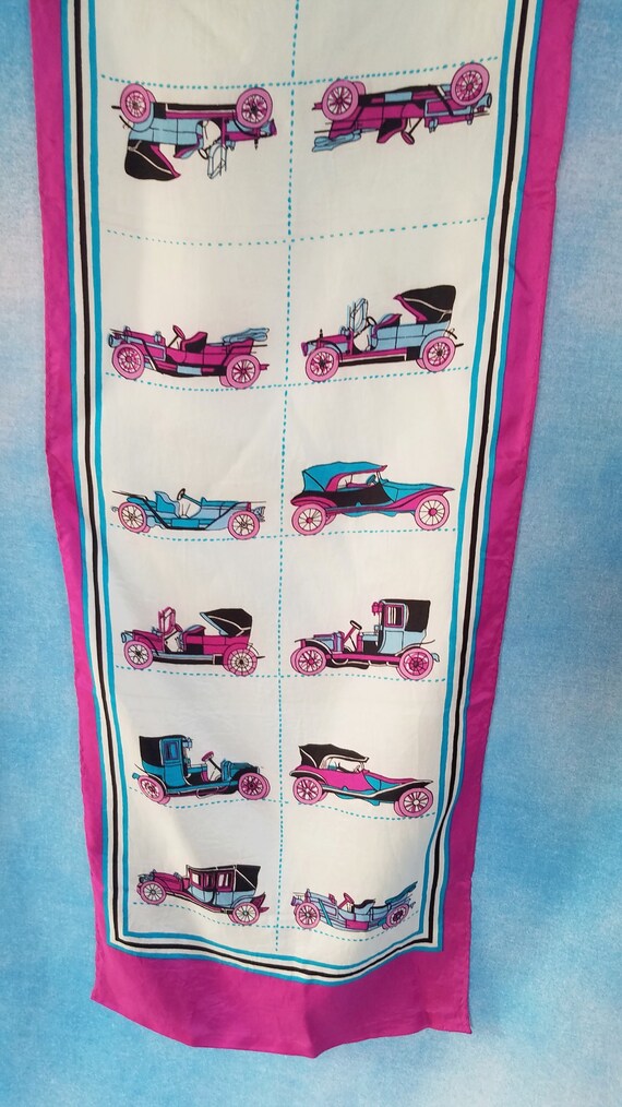 Vintage 60s or 70s Antique Car Print Acetate Twill Scarf in - Etsy