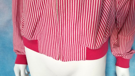 Vintage 80s Magenta and White Pinstripe Zippered … - image 3