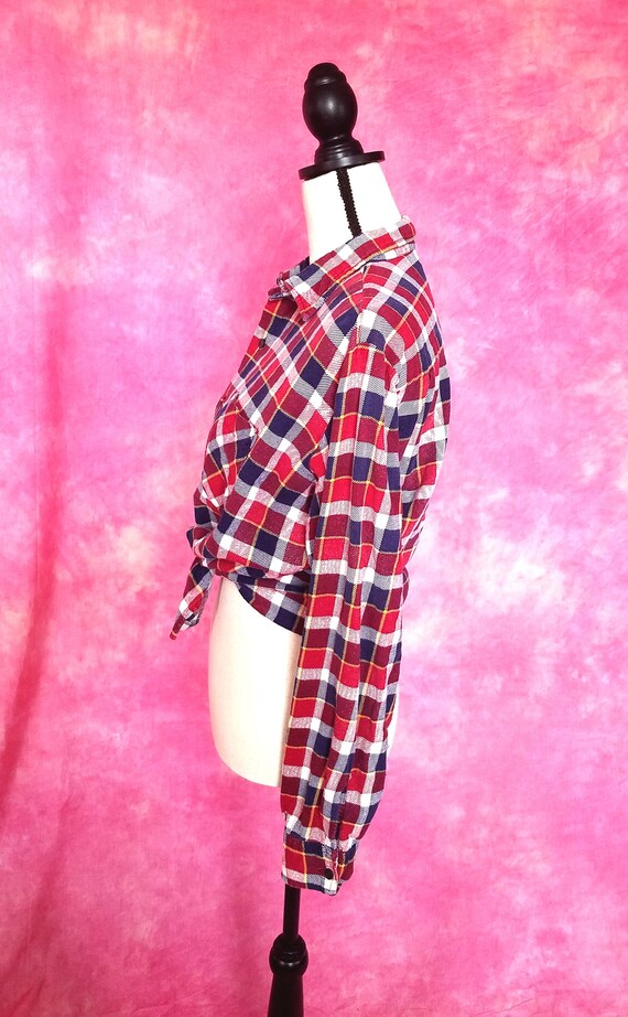 Vintage 70s or 80s Plaid Cotton Flannel Shirt/ Mi… - image 8