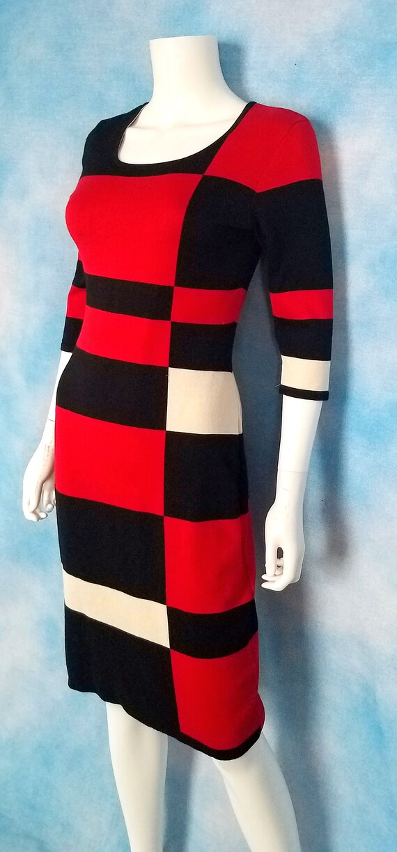 Vintage 90s Knit Bodycon Geometric Color Block Mo… - image 2