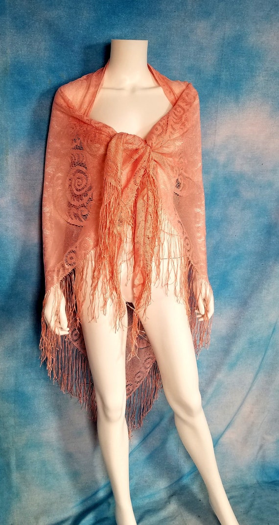 Vintage 70s Peach Pink and Gold Sparkly Net Mesh … - image 1
