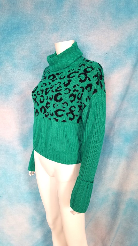 Vintage 90s Y2K Turquoise and Black Ribbed and Le… - image 7