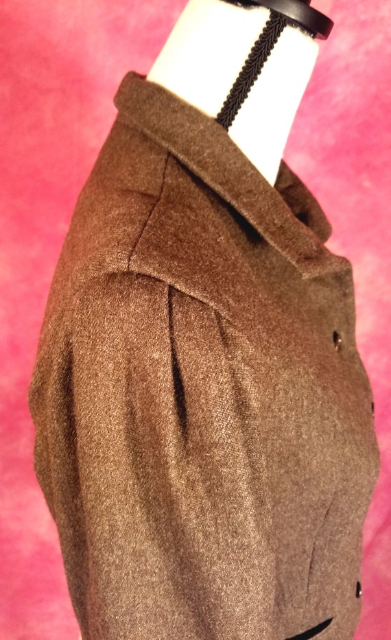 Vintage 80s Cocoa Brown Womens High-Collared Wool… - image 5