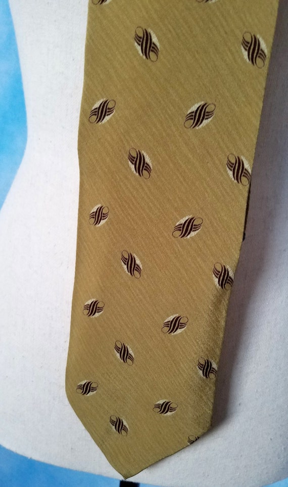 Vintage 90s Silk Necktie, Dusty Gold Crepe with B… - image 10