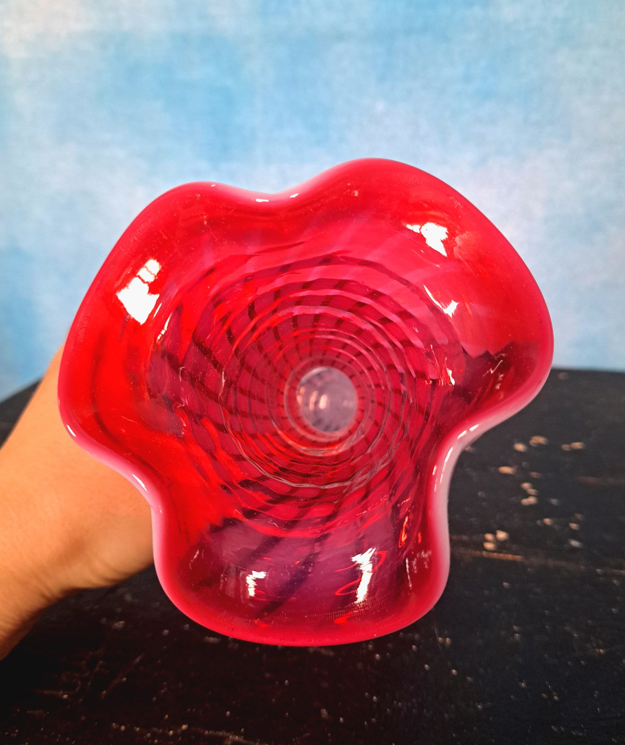 Vintage 1940s Fenton Opalescent Cranberry Spiral Swirl