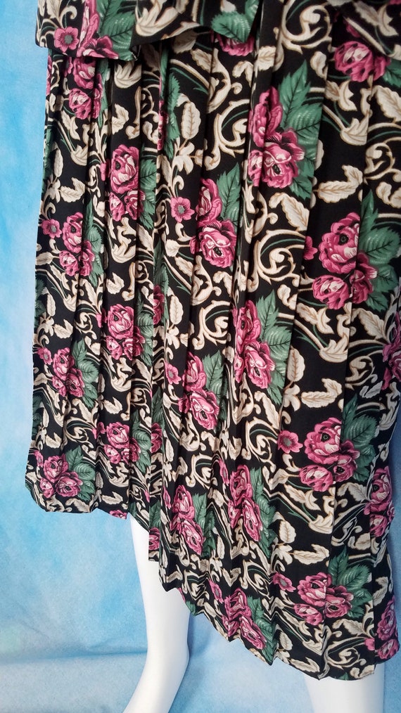 Vintage 80s Drop Waist Peplum Pleated Midi Dress,… - image 5