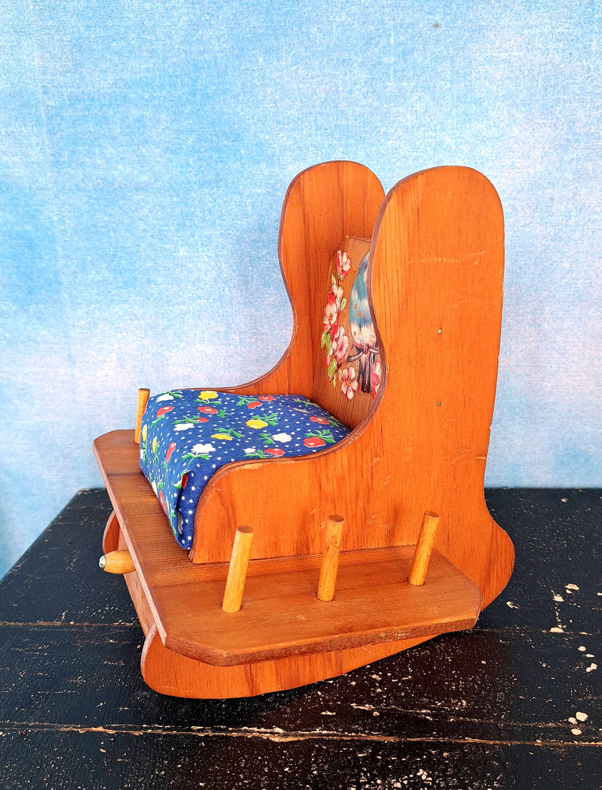 Sale 70’s 国産ヴィンテージ 鋲打ち　スピンドルチェア Vintage 70s Plywood Rocking Chair Sewing Caddy With Flowered